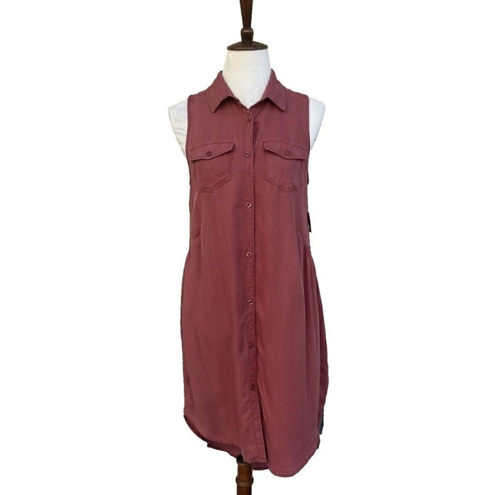 BP. Womens RED SUN Sleeveless Hi Lo Woven Shirt Dress Size XS